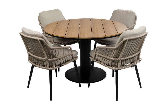 Isabel-Sand-Tower-tuintafel-rond-5delig-modern-stevig-4-seizoenen-tuinmeubelen
