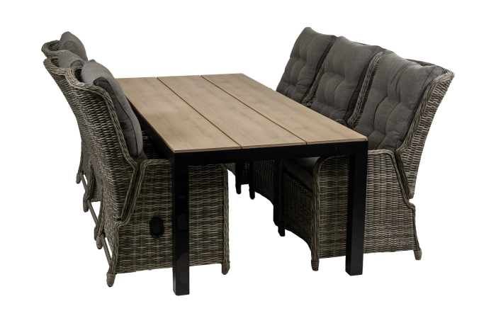 7-delige tuinset - 6 Dublin verstelbare stoelen- 225cm Cyprus tuintafel