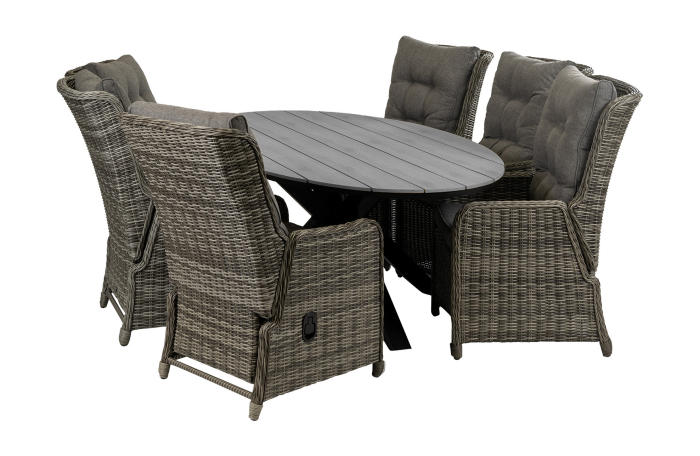 Dublin ovale tuinset-7 delige tuinset-Dublin tuinstoel-Ash Grey-wicker vlechtwerk-Cyprus ovale tuintafel-aluminium frame