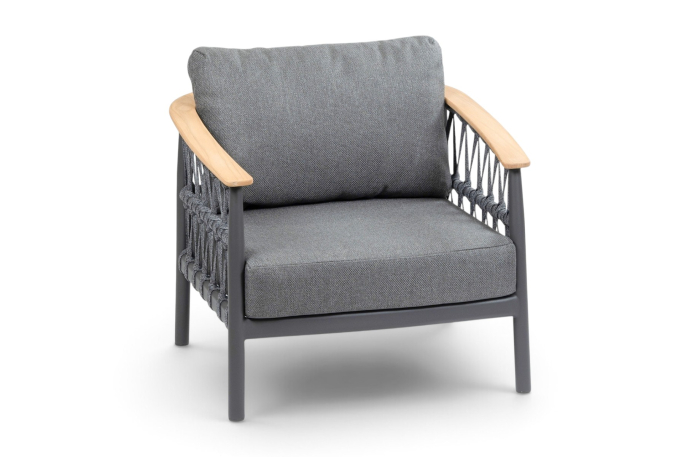 Loungestoel Capri Matt Black Antracite van aluminium en rope