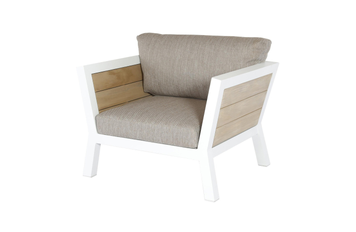 Stijlvolle Loungestoel Valongo White & Sand | Duurzaam Aluminium & Acacia | Eurofar