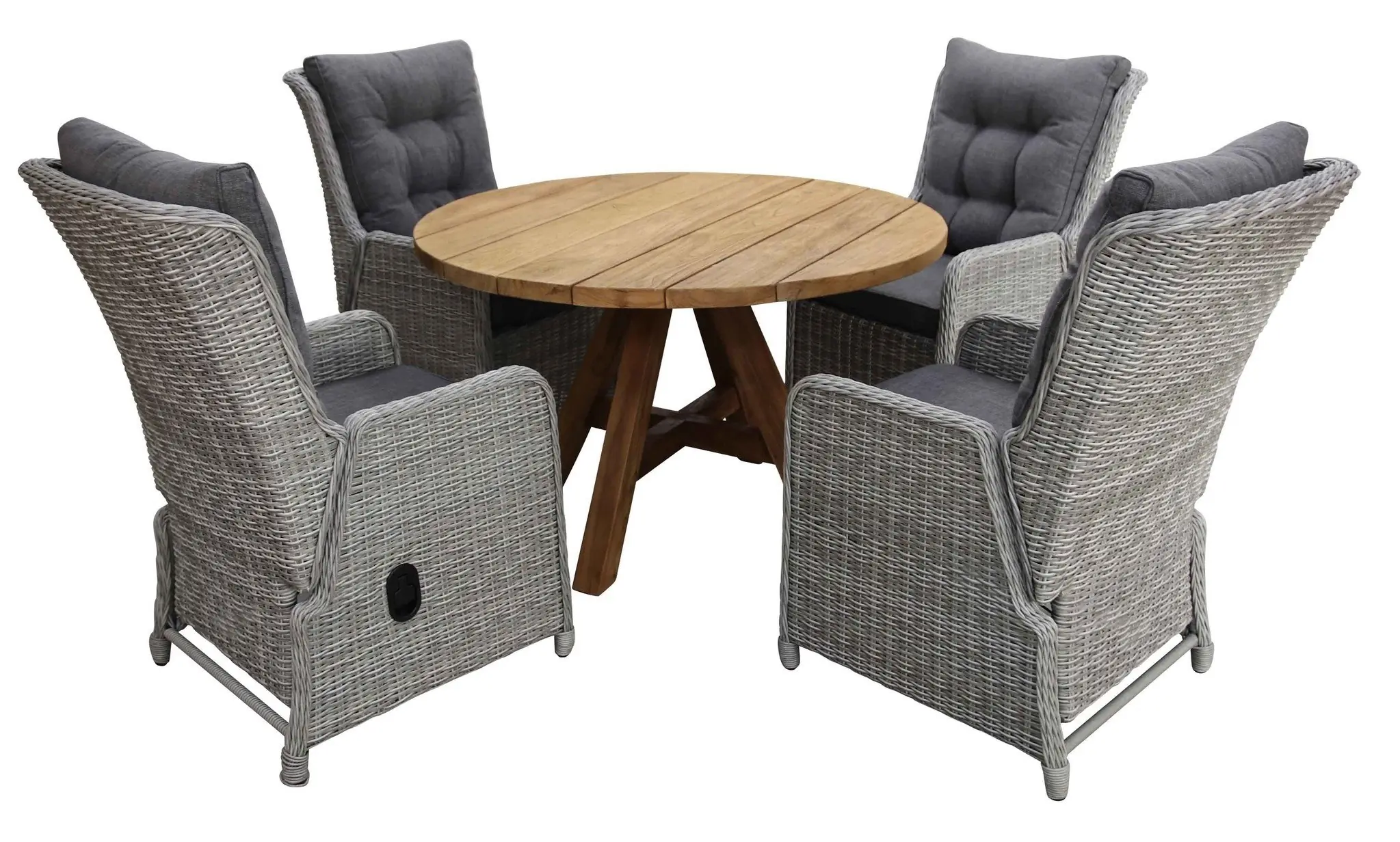 teakhouten-tuintafel-rond-wicker-mystic-grey-verstelbare-tuinstoelen