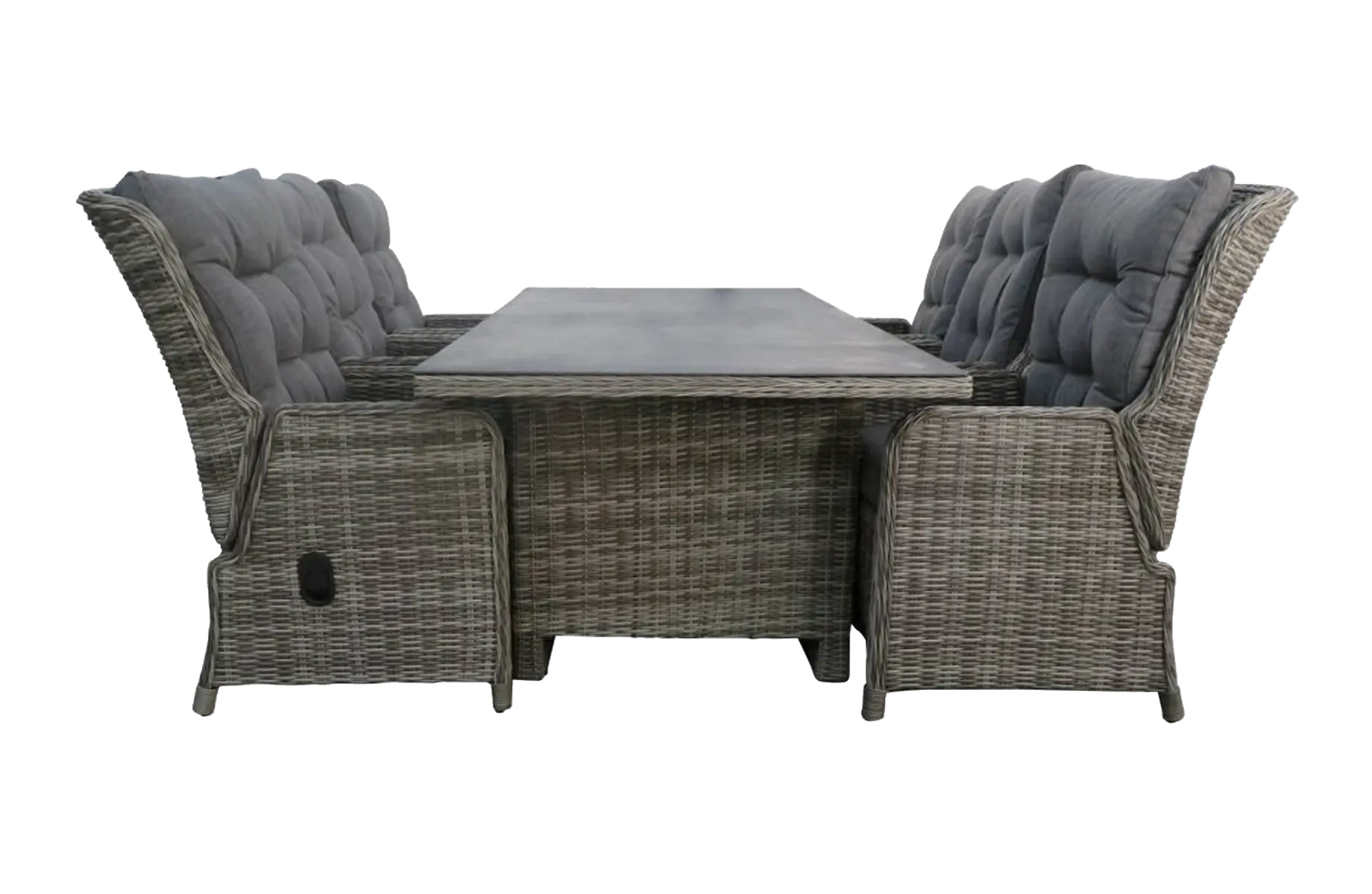 Dublin tuinset-7 delige tuinset-Dublin verstelbare tuinstoel-Ash Grey-aluminium frame-wicker vlechtwerk-tuintafel met keramieken plaat