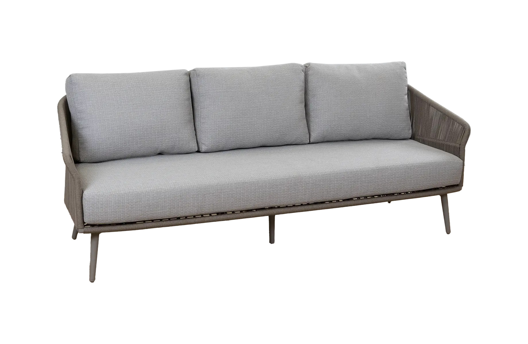 Loungesofa Alezio | 3 Sitzer | Elfenbeinfarbe | Camel Mocca | Aluminium und Rope