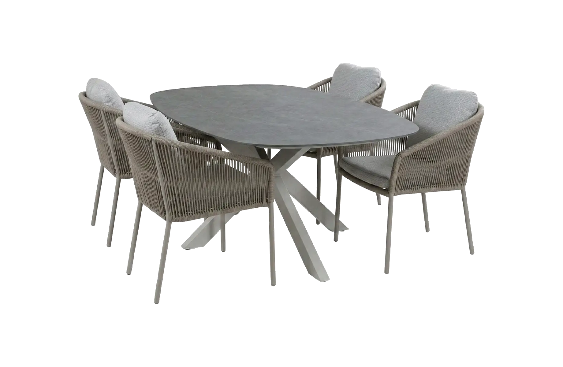 5-teiliges Gartenmöbel-Set | 4 Alezio Gartenstühle (Camel) | Gartentisch Barletta 180x115 cm (Desert Pearl/Camel)