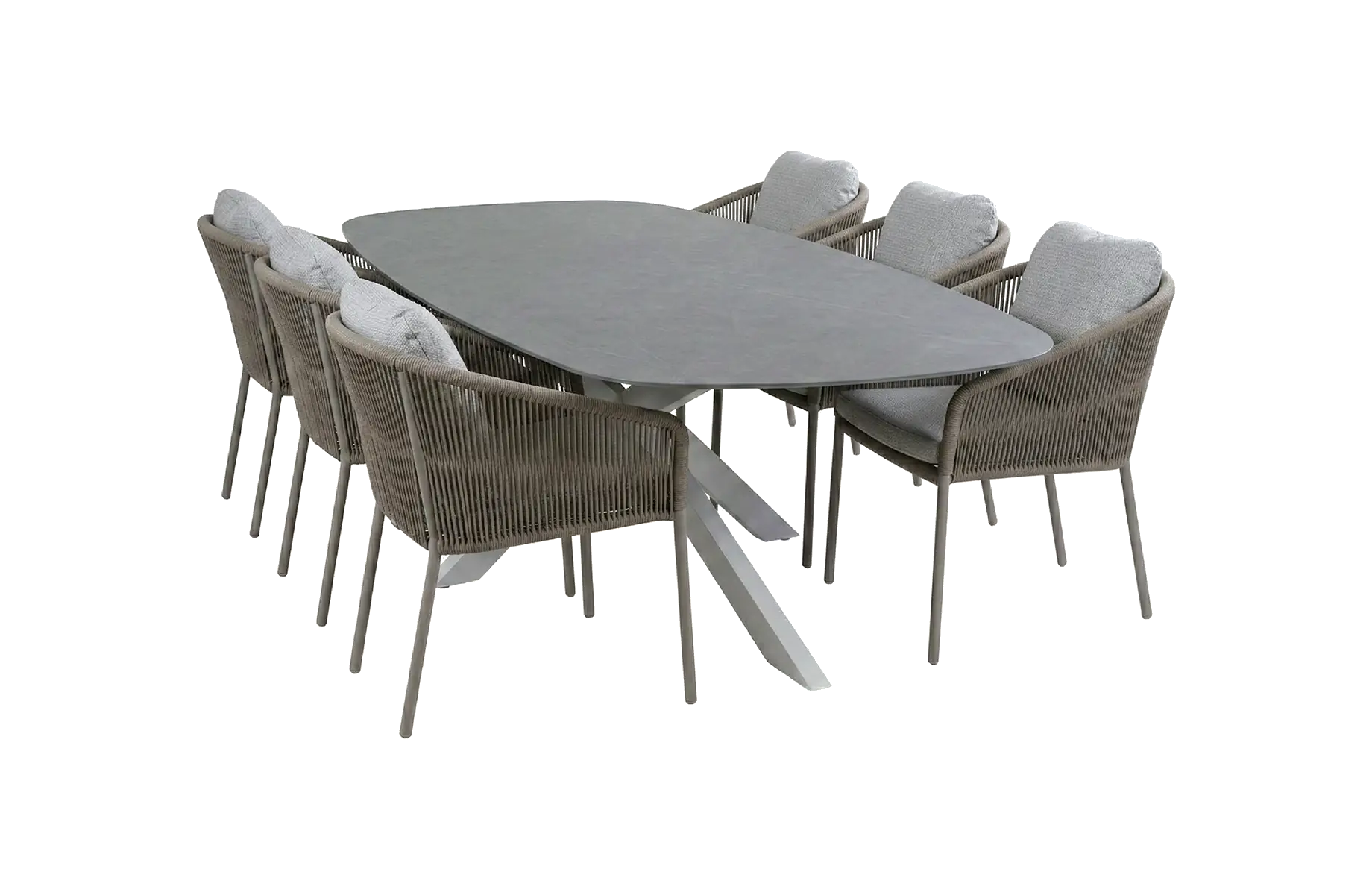 7-teiliges Gartenmöbel-Set | 6 Alezio Gartenstühle (Camel) | Gartentisch Barletta 240x115 cm (Desert Pearl/Camel)