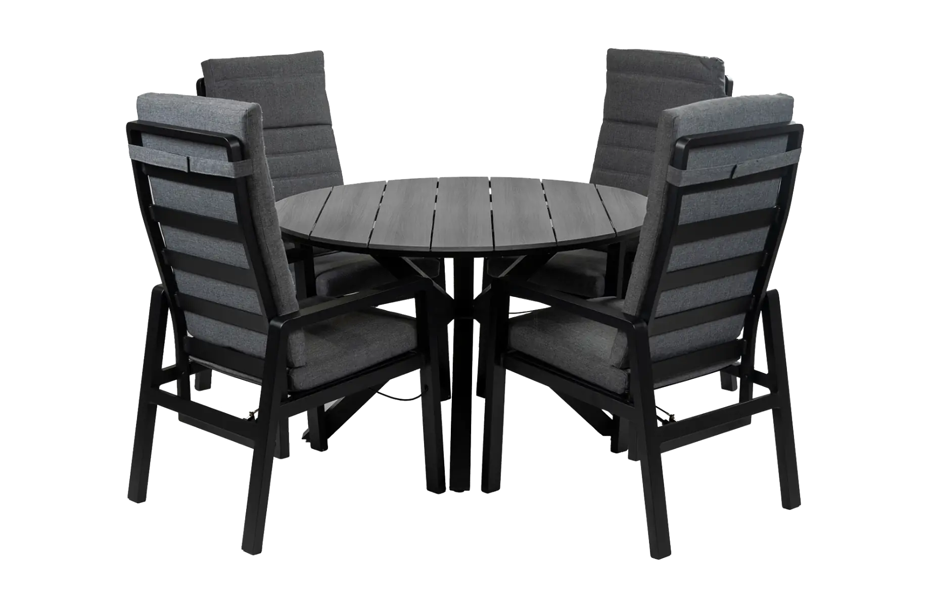 Berlijn-zwarte tuinstoel-grijze-tafelblad-4 persoons-4-seizoenen-tuinmeubelen