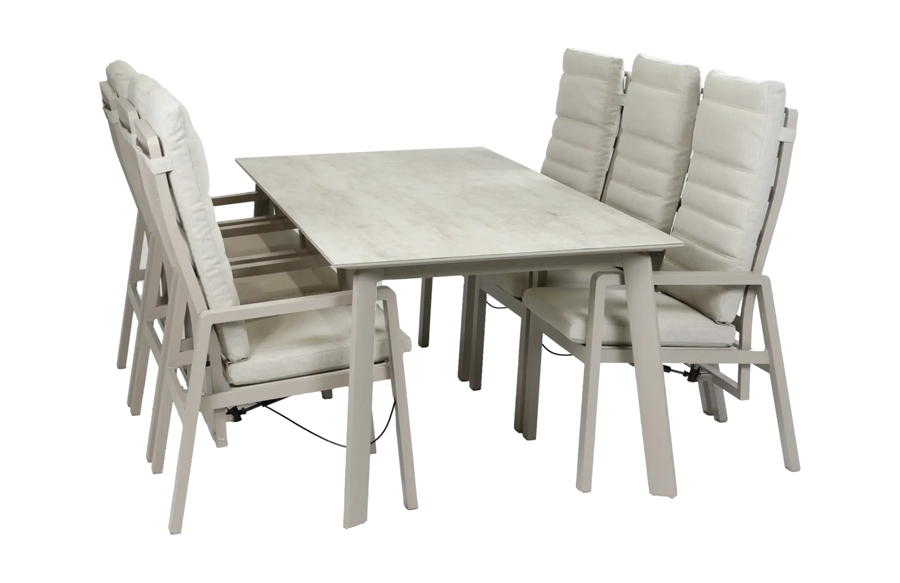 7-teiliges Garten-Set | 6 verstellbare Berlin-Gartenstühle (Champagner) | Gartentisch Malta 220 x 100 cm (Schwarz)