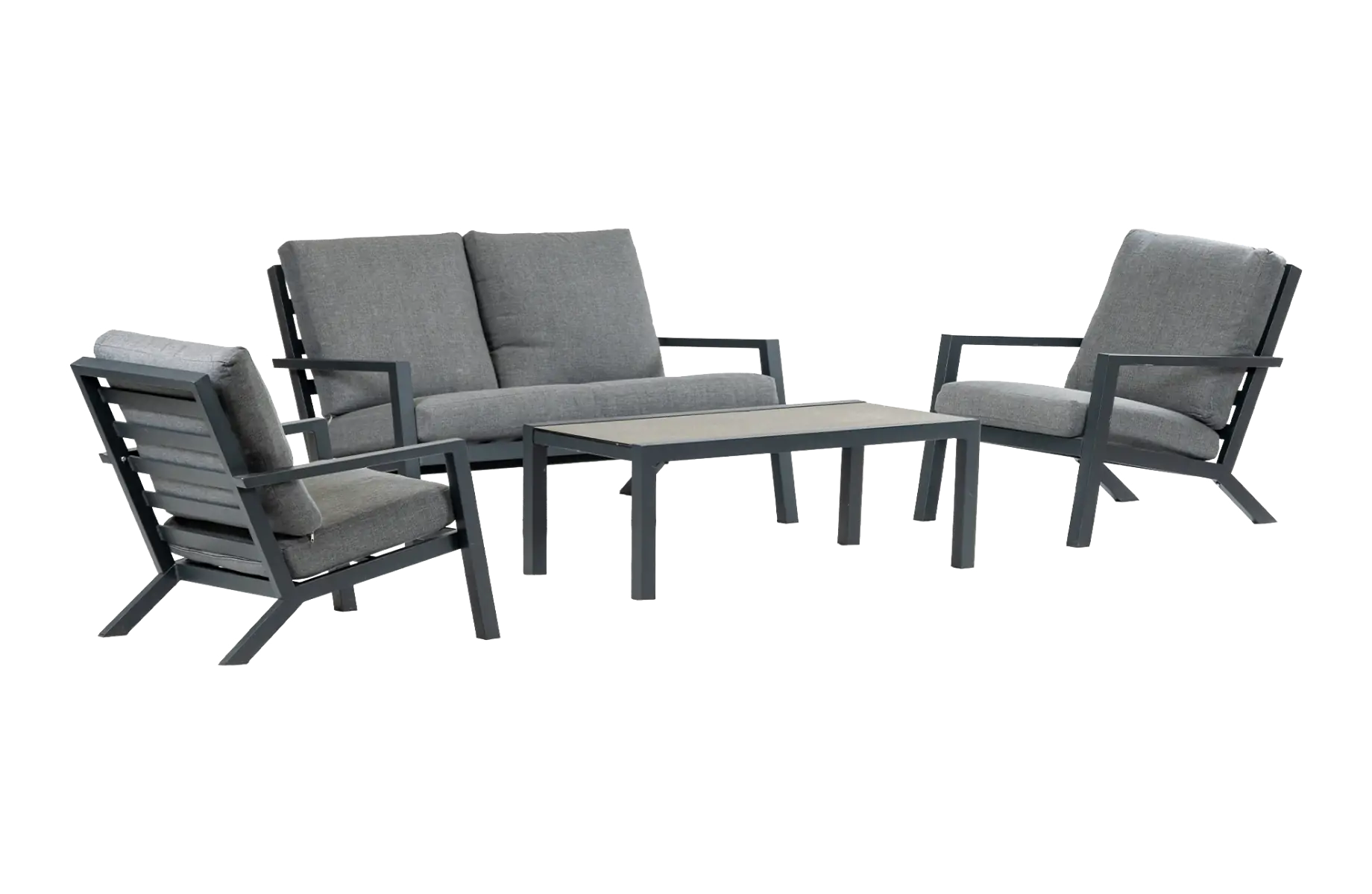 Sessel-Sofa -Lounge-Set Bezano | 2-Sitzer | Mattschwarz / Grau | Aluminium
