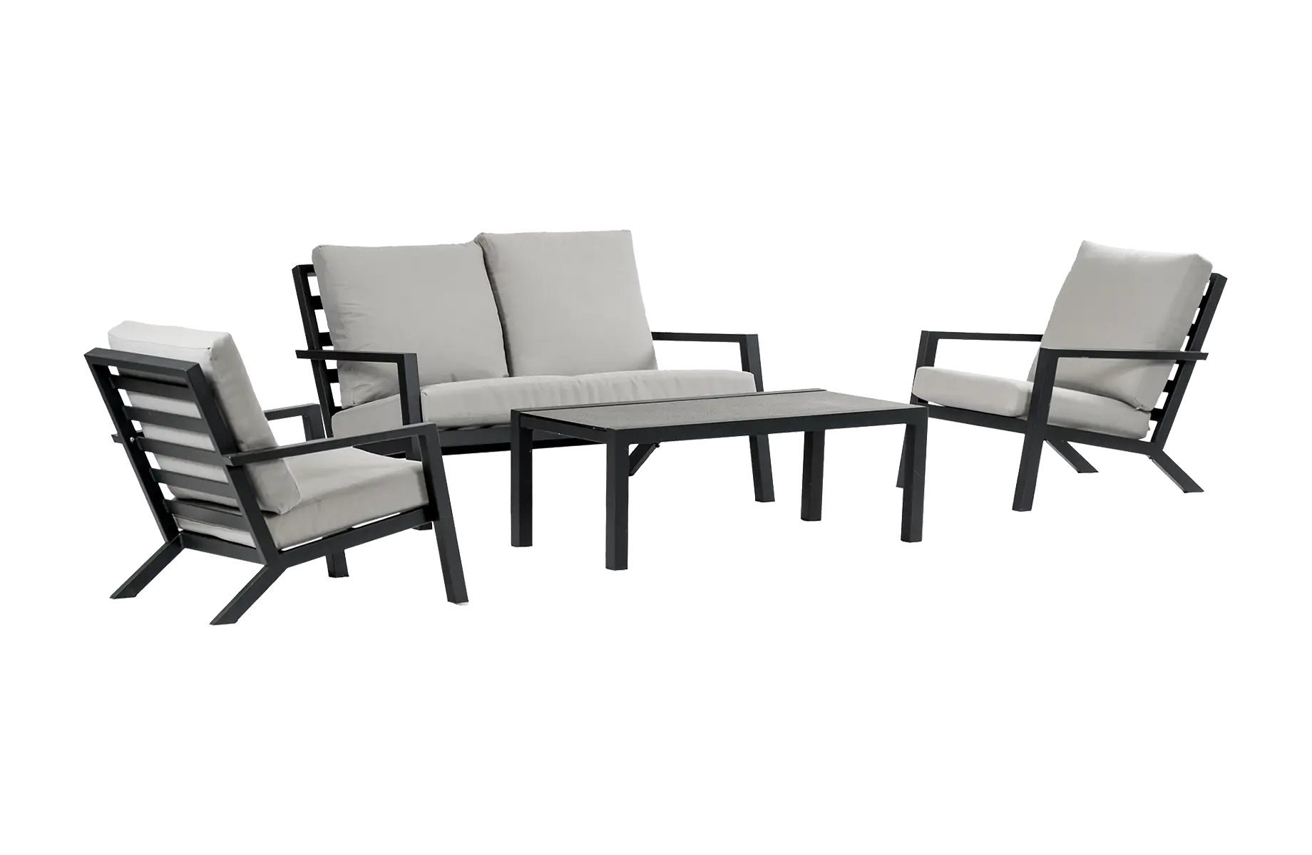 Sessel-Sofa Lounge-Set Bezano | 2-Sitzer | Mattschwarz / Creme | Aluminium