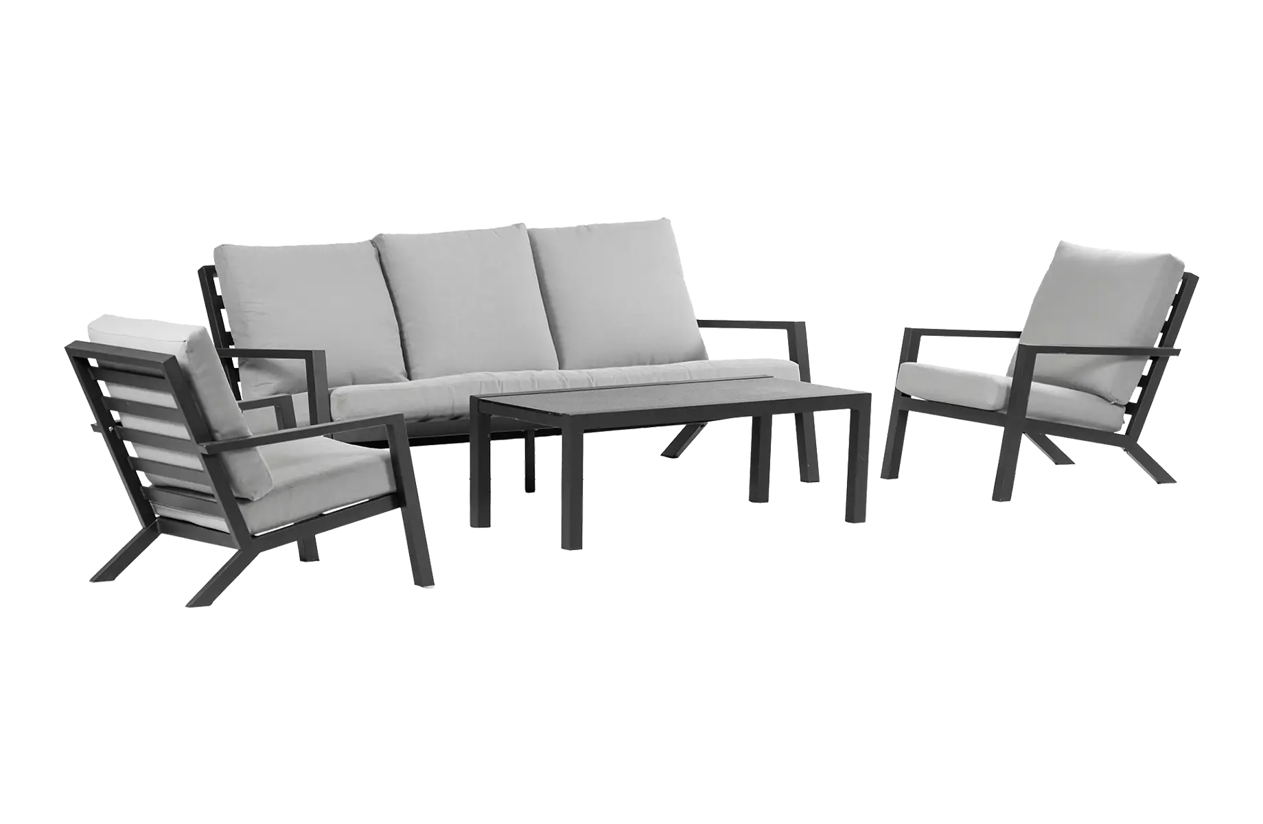 Sessel-Sofa Lounge-Set Bezano | 3-Sitzer | Mattschwarz / Creme | Aluminium