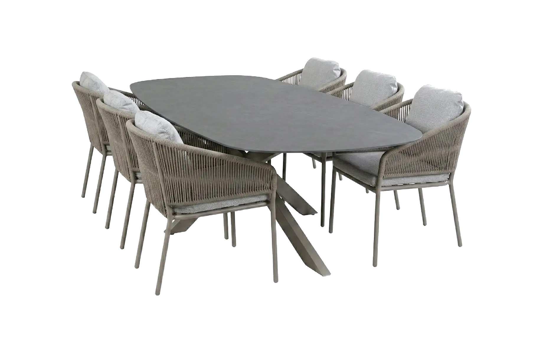7-teiliges Gartenmöbel-Set | 6 Brindsi Gartenstühle (Camel) | Gartentisch Barletta 240x115 cm (Desert Pearl/Camel)