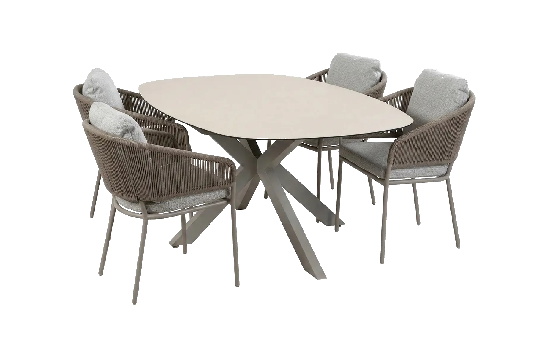 5-teiliges Gartenmöbel-Set | 4 Brindsi Gartenstühle (Elfenbeinfarbe, Camel & Mocca) | Gartentisch Malaga 180x115 cm (Camel)