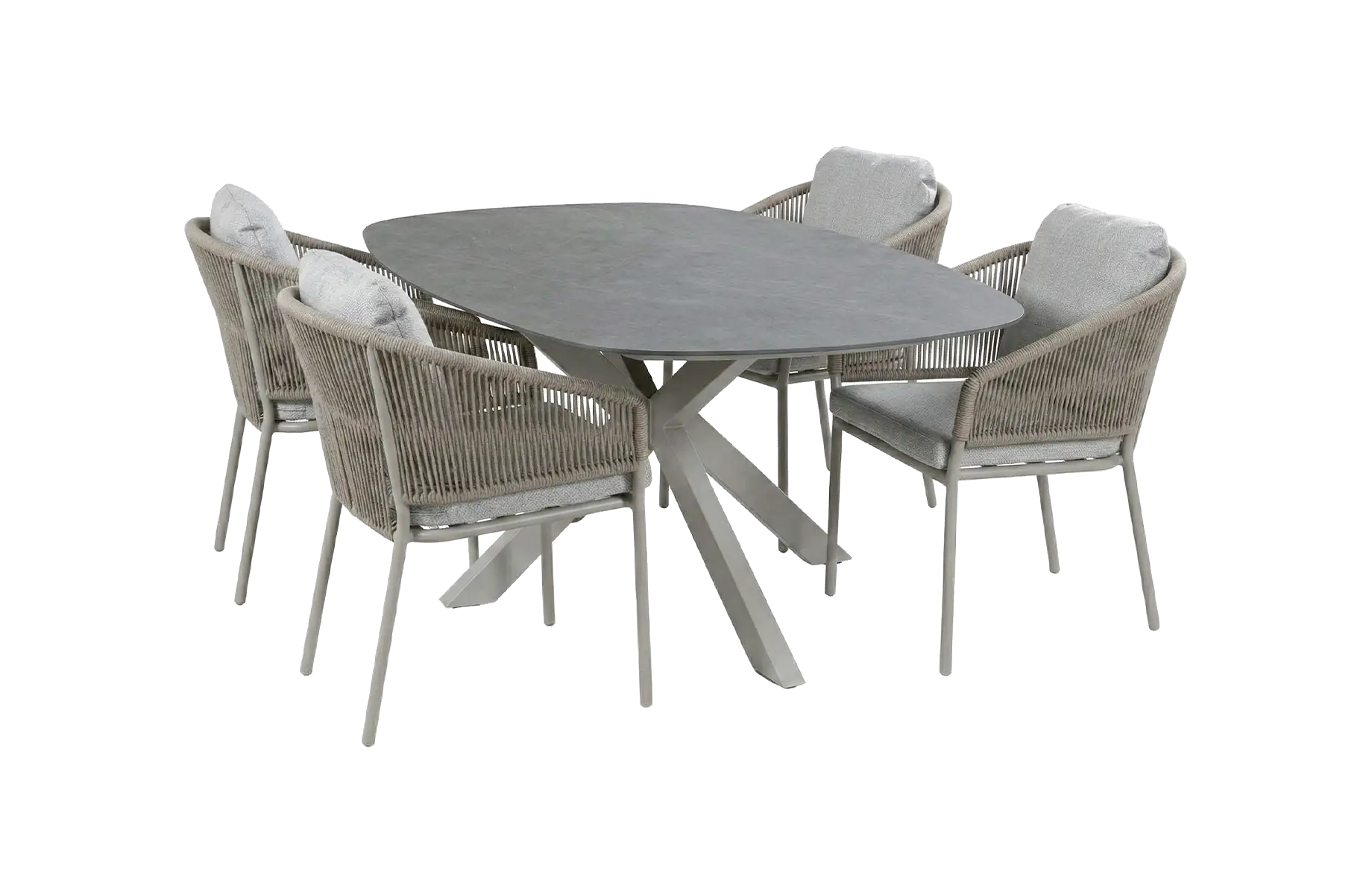 5-teiliges Gartenmöbel-Set | 4 Brindsi Gartenstühle (Camel) | Gartentisch Barletta 180x115 cm (Desert Pearl/Camel)