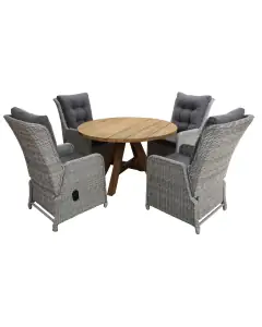 5-teiliges Gartenset | 4 verstellbare Dublin Gartenstühle | Jakarta Gartentisch | ø 120 cm