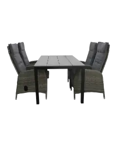 5 delige tuinset-4 kost verstelbare tuinstoelen-Ash Grey-cyprus tuintafel-grey-wicker-aluminium frame