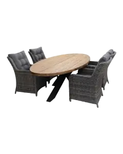 Dublin tuinset-5 delige tuinset-Dublin tuinstoel-Ash grey-Teakhouten tuintafel-wicker-aluminium frame