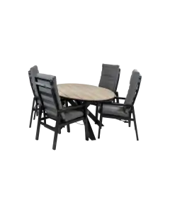 5-teiliges ovales Garten-Set | 4 Berlin Gartenstühle (Schwarz) | Gartentisch Limasol 180 cm (Wood)