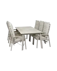 7-teiliges Garten-Set | 6 verstellbare Berlin-Gartenstühle (Champagner) | Gartentisch Malta 220 x 100 cm (Schwarz)