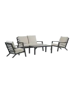 Sessel-Sofa Lounge-Set Bezano | 2-Sitzer | Mattschwarz / Creme | Aluminium