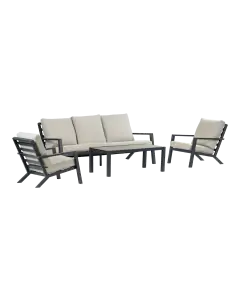 Sessel-Sofa Lounge-Set Bezano | 3-Sitzer | Mattschwarz / Creme | Aluminium
