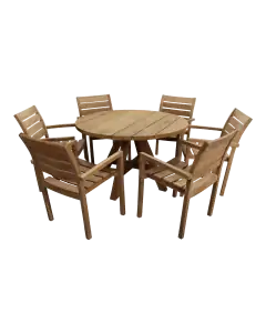 7-teiliges rundes Gartenset | 6 Bulu-Gartenstühle | ⌀150cm Jakarta Gartentisch