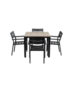 5-teiliges Garten-Set | 4 Delia-Gartenstühle | 90 x 90 cm Limasol-Gartentisch | Schwarz  & Wood