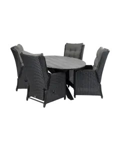 Dublin tuinset-5 delige tuinset-Dublin verstelbare tuinstoel-Black-Cyprus tuintafel-wicker vlechtwerk-aluminium frame