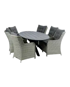 7-teiliges Gartenset | 6 Dublin Gartenstühle | Limasol Gartentisch | 220 cm | Oval