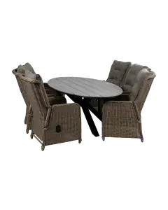 7-teiliges Gartenset | 6 verstellbare Dublin Gartenstühle | Limasol Gartentisch | 220 cm | Oval