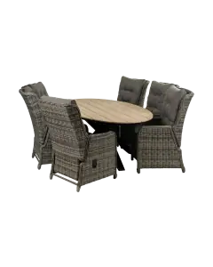 Dublin tuinset-7 delige tuinset-Dublin verstelbare tuinstoel-Ash Grey-polywood tuintafel-wicker-aluminium frame