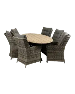 Dublin tuinset-7 delige tuinset-Dublin tuinstoel-Ash Grey-wicker vlechtwerk-Cyprus ovale tuintafel-aluminium frame