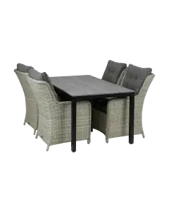 Dublin tuinset 7 delig-6 Dublin tuinstoelen-Mystic Grey-wicker-aluminium frame-polywood tuintafel-schuin