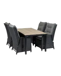 Dublin tuinset-5 delige tuinset-Dublin verstelbare tuinstoel-Black-polywood tuintafel-wood kleur-wicker vlechtwerk