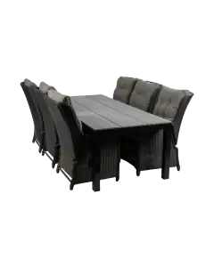 7 delige tuinset Dublin-Dublin verstelbare stoel-Black-polywood tuintafel-wicker vlechtwerk-aluminium frame
