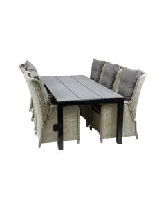 Dublin 7 delige tuinset-dublin verstelbare stoelen-Mystic Grey-Cyprus tuintafel 225cm-wicker-polywood-aluminium frame-schuin