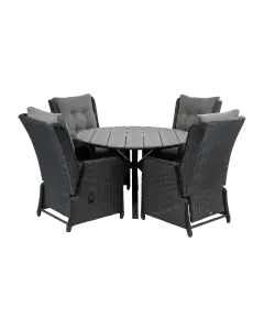 Dublin ronde tuinset-5 delige tuinset-Dublin verstelbare tuinstoel-Black-polywood tuintafel-wicker