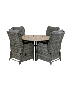 5 delige tuinset-Dublin verstelbare tuinstoel-Ash Grey-polywood tuintafel-wicker-aluminium frame