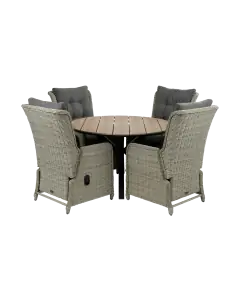 5 delige tuinset-Dublin verstelbare tuinstoel-Mystic Grey-polywood tuintafel-wicker-aluminium frame