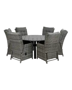 Dublin ronde tuinset-7 delige tuinset-dublin verstelbare tuinstoel-polywood tuintafel-wicker vlechtwerk-aluminium frame