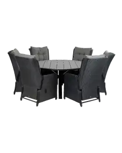Dublin ronde tuinset-7 delige tuinset-Dublin verstelbare tuinstoel-black-polywood-wicker vlechtwerk