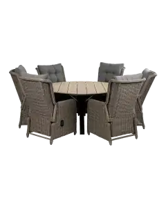 7-Teilige Gartenset | 6Dublin Verstellbare Gartenstühle (Sweet Brown) | Limasol  Tisch rund 150cm (Wood)