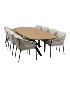 9-teiliges Garten-Set | 8 Elvira Gartenstühle | Gartentisch Cadiz 280 x 115 cm | Schwarz