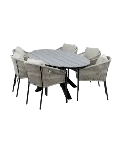 7-teiliges Gartenset | 6 Elvira Gartenstühle (Sand) | 220 cm ovaler Gartentisch Limasol (Grau)