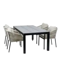 5-teiliges Garten-Set | 4 Elvira Gartenstühle (Sand) | Gartentisch Limasol 180 x 100 cm (Grau)