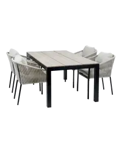 5-teiliges Garten-Set | 4 Elvira Gartenstühle | Limasol Gartentisch (180 x 100 cm) | Schwarz & Wood