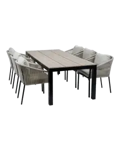 7-teiliges Garten-Set | 6 Elvira Gartenstühle | Limasol Gartentisch (225x 100 cm)  | Schwarz & Wood