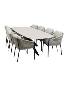 9-teiliges Garten-Set | 8 Elvira Gartenstühle | Gartentisch Malaga 280 x 115 cm | Schwarz