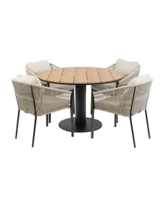 5-teiliges rundes Garten-Set | 4 Elvira Gartenstühle | ø 120 cm Tower-Gartentisch | Schwarz