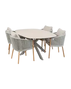 5-teiliges Garten-Set | 4 Es Vedra Gartenstühle (Teakholz) | Malaga Gartentisch 180 x 115 cm (Camel)